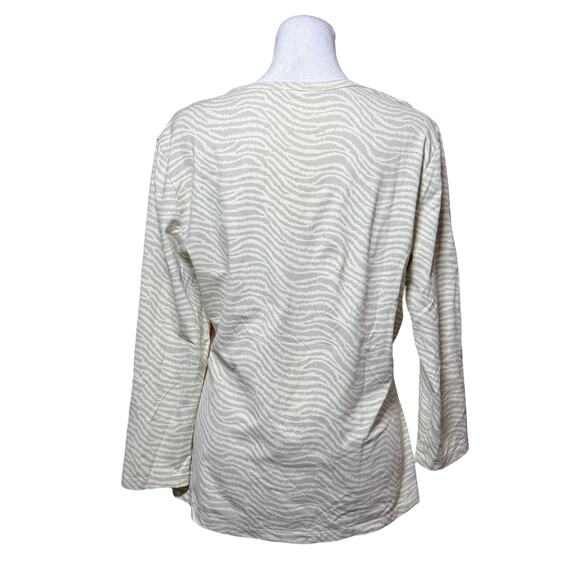 J MCLAUGHLIN Catalina Cloth Top Women Large 3/4 Sleeve Stretchy Zebra Gray Cream - Picture 5 of 11